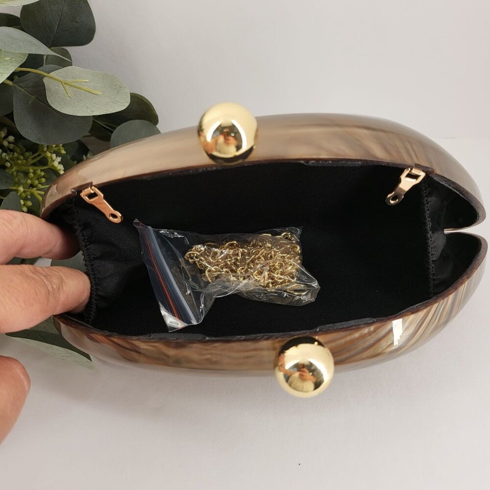 RAMLA! Elegant Brown Acrylic Clutch Purse With Gold Chain Strap & Ball Clasp $29 - Picture 5 of 6